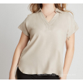 V shape of neck linen women's shirts